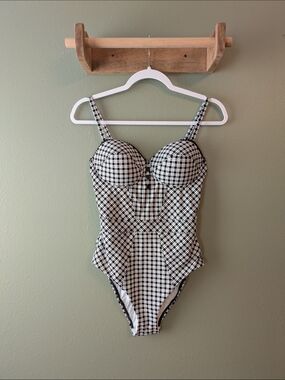 SKINNY DIPPERS Busta Move One Piece Black & White Checkered Swimsuit Size M